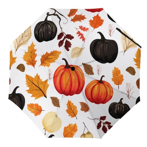 Hearda Regenschirm Manuell Öffnen, Frohes Erntedankfest 3D Drucken Taschenschirm Sturmfest Regenschirm Wasserdicht Sonnenschutz Reise Regenschirm für Damen Herren Kinder (Abgefallene Blätter) von Hearda