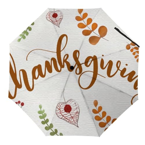 Hearda Regenschirm Manuell Öffnen, Frohes Erntedankfest 3D Drucken Taschenschirm Sturmfest Regenschirm Wasserdicht Sonnenschutz Reise Regenschirm für Damen Herren Kinder (Blatt) von Hearda