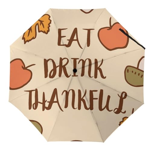 Hearda Regenschirm Manuell Öffnen, Frohes Erntedankfest 3D Drucken Taschenschirm Sturmfest Regenschirm Wasserdicht Sonnenschutz Reise Regenschirm für Damen Herren Kinder (Erntefest) von Hearda