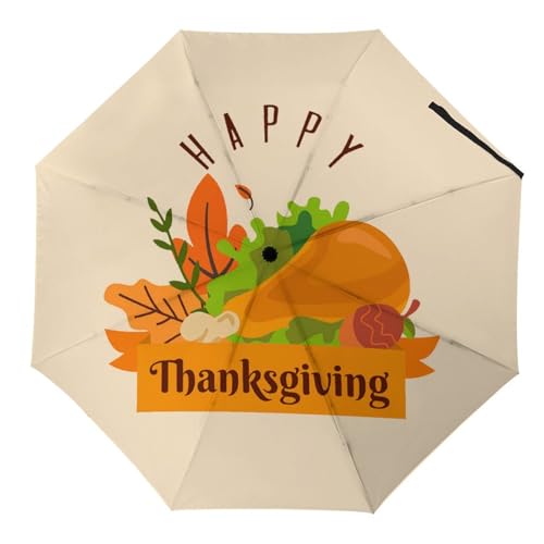 Hearda Regenschirm Manuell Öffnen, Frohes Erntedankfest 3D Drucken Taschenschirm Sturmfest Regenschirm Wasserdicht Sonnenschutz Reise Regenschirm für Damen Herren Kinder (Frohes Erntedankfest) von Hearda