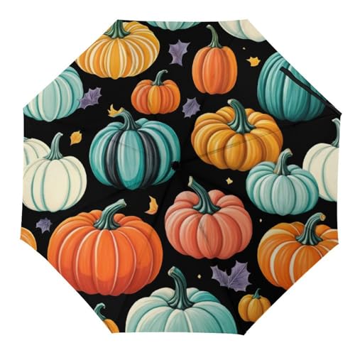 Hearda Regenschirm Manuell Öffnen, Frohes Erntedankfest 3D Drucken Taschenschirm Sturmfest Regenschirm Wasserdicht Sonnenschutz Reise Regenschirm für Damen Herren Kinder (Hallallow) von Hearda