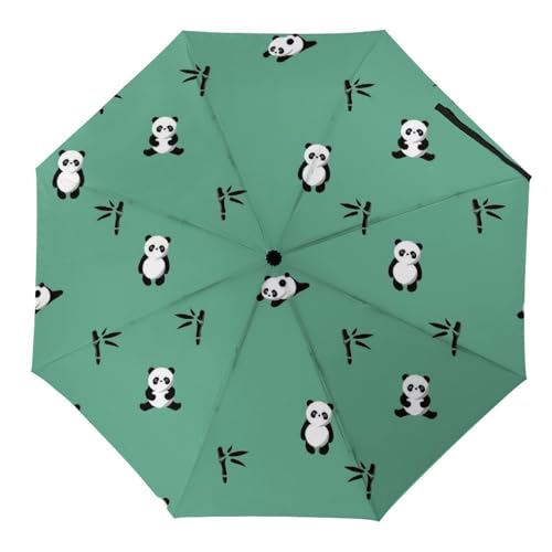 Hearda Regenschirm Manuell Öffnen, Karikatur Stil 3D Drucken Taschenschirm Sturmfest Wasserdicht Kompakt Sonnenschutz Reise Regenschirm für Damen Herren Kinder (Süß Panda) von Hearda
