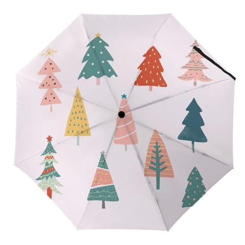 Hearda Regenschirm Manuell Öffnen, Weihnachtsbaum 3D Drucken Taschenschirm Sturmfest Regenschirm Wasserdicht Sonnenschutz Reise Regenschirm für Damen Herren Kinder (Frohe Weihnachten) von Hearda