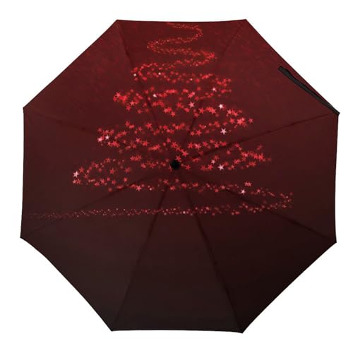 Hearda Regenschirm Manuell Öffnen, Weihnachtsbaum 3D Drucken Taschenschirm Sturmfest Regenschirm Wasserdicht Sonnenschutz Reise Regenschirm für Damen Herren Kinder (Rot Stern) von Hearda