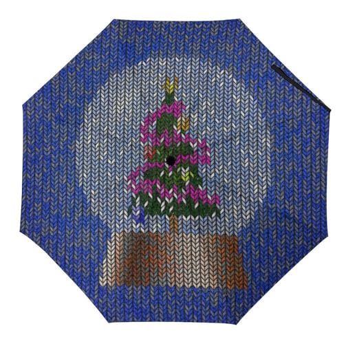 Hearda Regenschirm Manuell Öffnen, Weihnachtsbaum 3D Drucken Taschenschirm Sturmfest Regenschirm Wasserdicht Sonnenschutz Reise Regenschirm für Damen Herren Kinder (Weihnachtsbaum 1) von Hearda