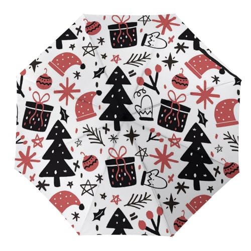 Hearda Regenschirm Manuell Öffnen, Weihnachtsbaum 3D Drucken Taschenschirm Sturmfest Regenschirm Wasserdicht Sonnenschutz Reise Regenschirm für Damen Herren Kinder von Hearda