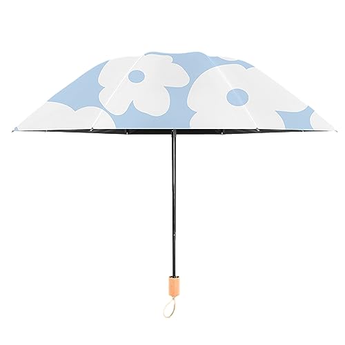 Hearda Regenschirm Sturmfest, Falt Regenschirm Groß Regenschirm Kinder Erwachsene Leicht und Kompakt Regenschirm für Reise, Im Freien, Rucksäcke (Blaue Blume0,Durchmesser 100cm) von Hearda