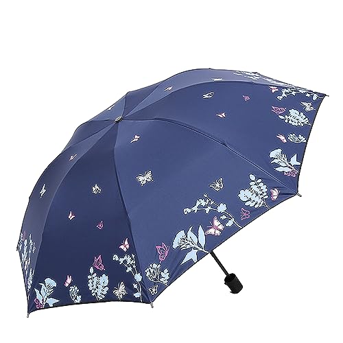 Hearda Regenschirm Sturmfest, Falt Regenschirm Groß Regenschirm Kinder Erwachsene Leicht und Kompakt Regenschirm für Reise, Im Freien, Rucksäcke (Durchmesser 96cm,Marinefarbener Schmetterling) von Hearda