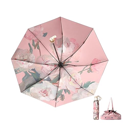 Hearda Regenschirm Sturmfest, Falt Regenschirm Groß Regenschirm Kinder Erwachsene Leicht und Kompakt Regenschirm für Reise, Im Freien, Rucksäcke (Rosa Pfingstrose,Durchmesser 100cm) von Hearda