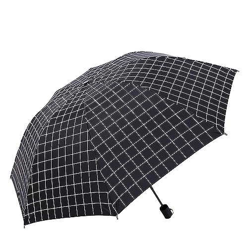 Hearda Regenschirm Sturmfest, Falt Regenschirm Groß Regenschirm Kinder Erwachsene Leicht und Kompakt Regenschirm für Reise, Im Freien, Rucksäcke (Schwarzes Raster,Durchmesser 96cm) von Hearda