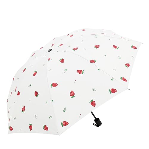 Hearda Regenschirm Sturmfest, Falt Regenschirm Groß Regenschirm Kinder Erwachsene Leicht und Kompakt Regenschirm für Reise, Im Freien, Rucksäcke (Weiß Erdbeere,Durchmesser 96cm) von Hearda