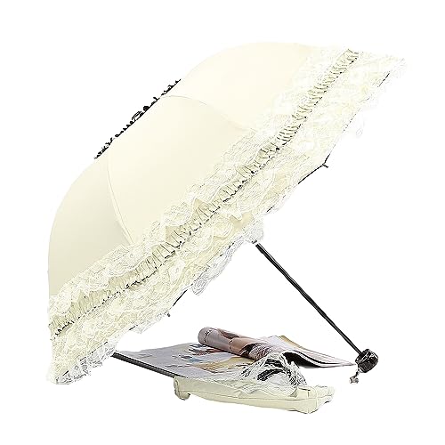 Hearda Regenschirm Sturmfest, Spitze Falt Regenschirm Groß Regenschirm Kinder Erwachsene Leicht und Kompakt Regenschirm für Im Freien, Reise, Rucksäcke (Beig,Durchmesser 96cm) von Hearda