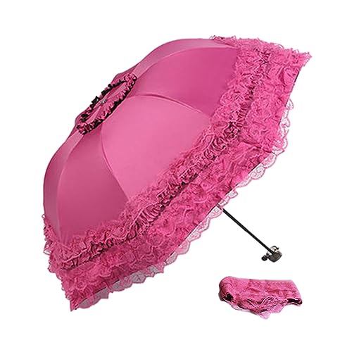 Hearda Regenschirm Sturmfest, Spitze Falt Regenschirm Groß Regenschirm Kinder Erwachsene Leicht und Kompakt Regenschirm für Im Freien, Reise, Rucksäcke (Heißes Rosa,Durchmesser 96cm) von Hearda