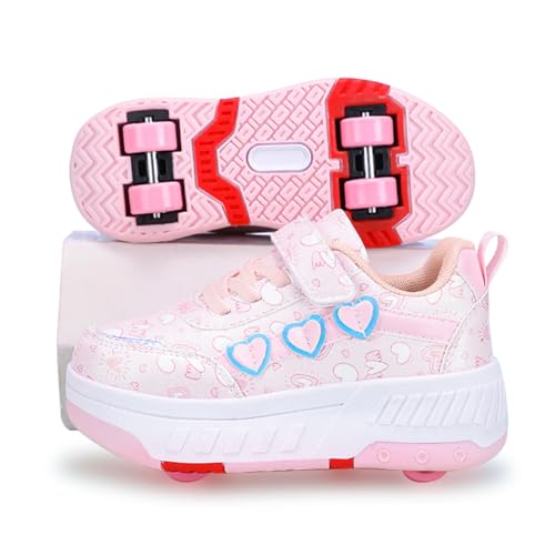 Hearda Schuhe mit Rollen für Mädchen Jungen, Kinder Rollschuhe Schuhe mit 4 Rollen Abnehmbar, Mädchen Turnschuhe 2-in-1 Rollschuhe Outdoor-Turnschuhe mit Rollen-Skateboardschuhe von Hearda