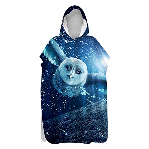 Hearda Tier 3D Drucken Mikrofaser Nylon Strandtüch, Schnelltrocknender Wasseraufnahme Bademantel, Einfachen Wechsel Sport Surfing Poncho, Badetuch für Strand Schwimmen (Eule,80 * 145cm) von Hearda