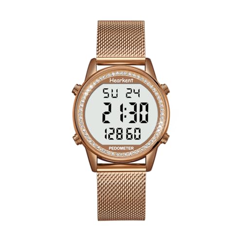 Damen Digitaluhr LCD Große Zahlen Schrittzähler Uhr Schrittzähler Kalorienabstand Wasserdicht mit Alarm Schritte Kalorienzähler, braun, Klassisch von Hearkent