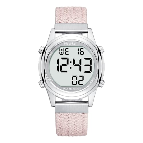 Hearkent Digitale Sprechende Armbanduhr für Damen mit angenehmer französischer Stimme, LCD-Display mit großen Ziffern, für Sehbehinderte, ältere oder blinde Personen, Farbe: Rosa., Klassisch von Hearkent