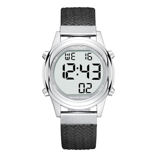 Hearkent Sprechende Armbanduhr für Damen, digital, mit angenehmer französischer Stimme, LCD-Display mit großen Ziffern, für Sehbehinderte, ältere oder blinde Menschen, Schwarz von Hearkent