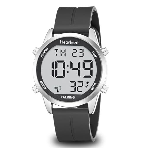 Hearkent Herren Sprechende Uhr Deutsch Ankündigung,Senioren Armbanduhr Sehbehinderte Uhren Blindenuhr,Große Digitale Funkuhr,Durchdachte Geschenke (Silikon schwarz) von Hearkent