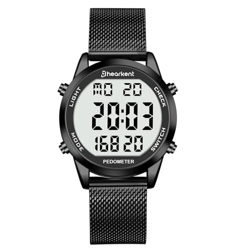 Herren Schrittzähler Uhr,Wasserdicht Fitness Tracking Digitale Uhr,Ohne Bluetooth und APP,Senioren Armbanduhr mit Schrittzähler Kalorienzähler,Sportuhr zum Gehen/Laufen(Schwarz) von Hearkent