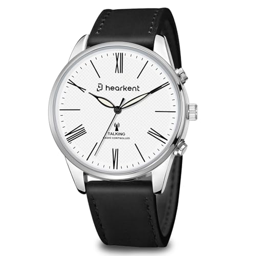 Herren Sprechende Uhr,Senioren Armbanduhr mit Deutscher Stimme,Großzifferblatt Uhren für Sehbehinderte,Sprechende Uhr Blinde,Laut und Deutlich,Klassische Analog Funkuhr Herren(Schwarz) von Hearkent