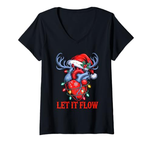 Damen Herzförmige Weihnachtsbeleuchtung Let It Flow Anatomy Nurse T-Shirt mit V-Ausschnitt Damen Herzförmige Weihnachtsbeleuchtung Let It Flow Anatomy Nurse T-Shirt mit V-Ausschnitt von Heart Cardiac Nurse Christmas Light Tee Co.