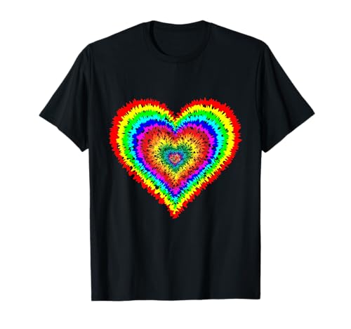 Herz Rainbow Tie-Dye Apparel Damen Regenbogen-Batik-T-Shirt mit V-Ausschnitt und Kurzarm, Schwarz, Multicolored, S (EU) von Heart Rainbow Tie-Dye Apparel