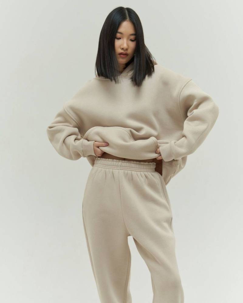 Beige Hoodie Und Joggers Set - Jogginghose 2-Er Baumwoll Damen Sweatsuit Gemütliche Loungewear von HeartEarthCraft