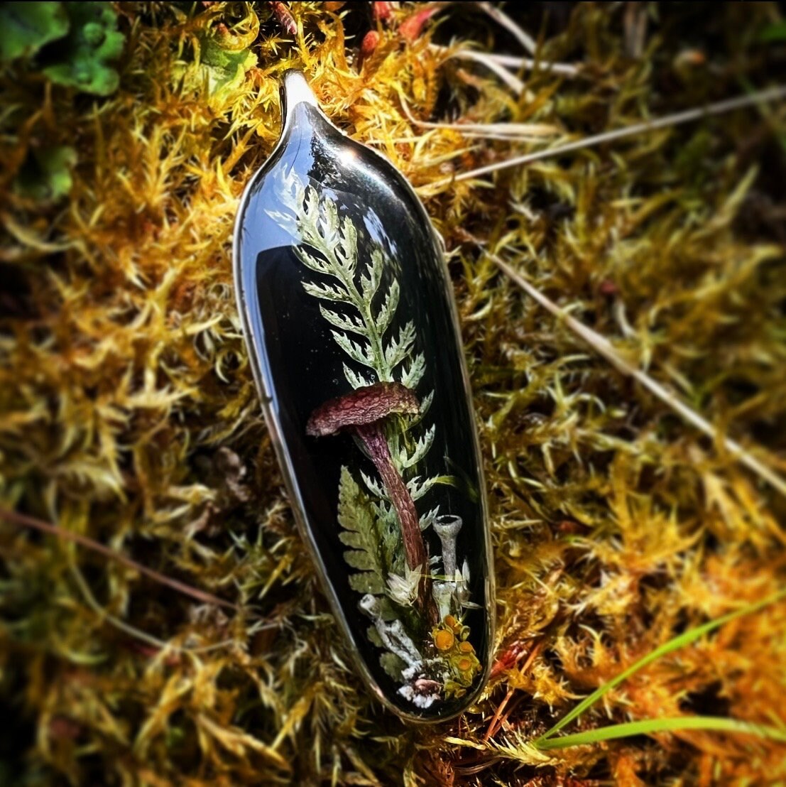 Anhänger Mit Getrockneten Pflanzen, Flechten Und Einem Pilz Anhänger Mit Getrockneten Pflanzen, Flechten Und Einem Pilz von HeartEatsBrain