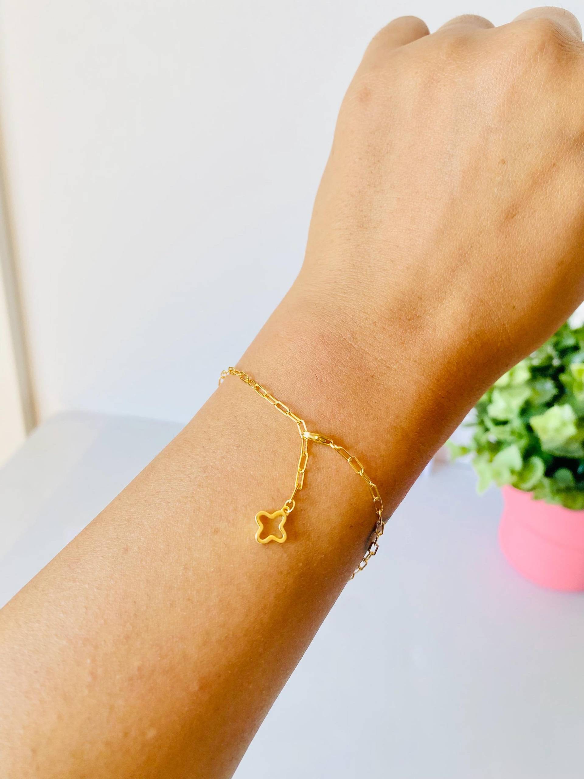 Kleeblatt Sterling Silber Armband, 18K Vergoldete Kette von HeartInBowsSilver