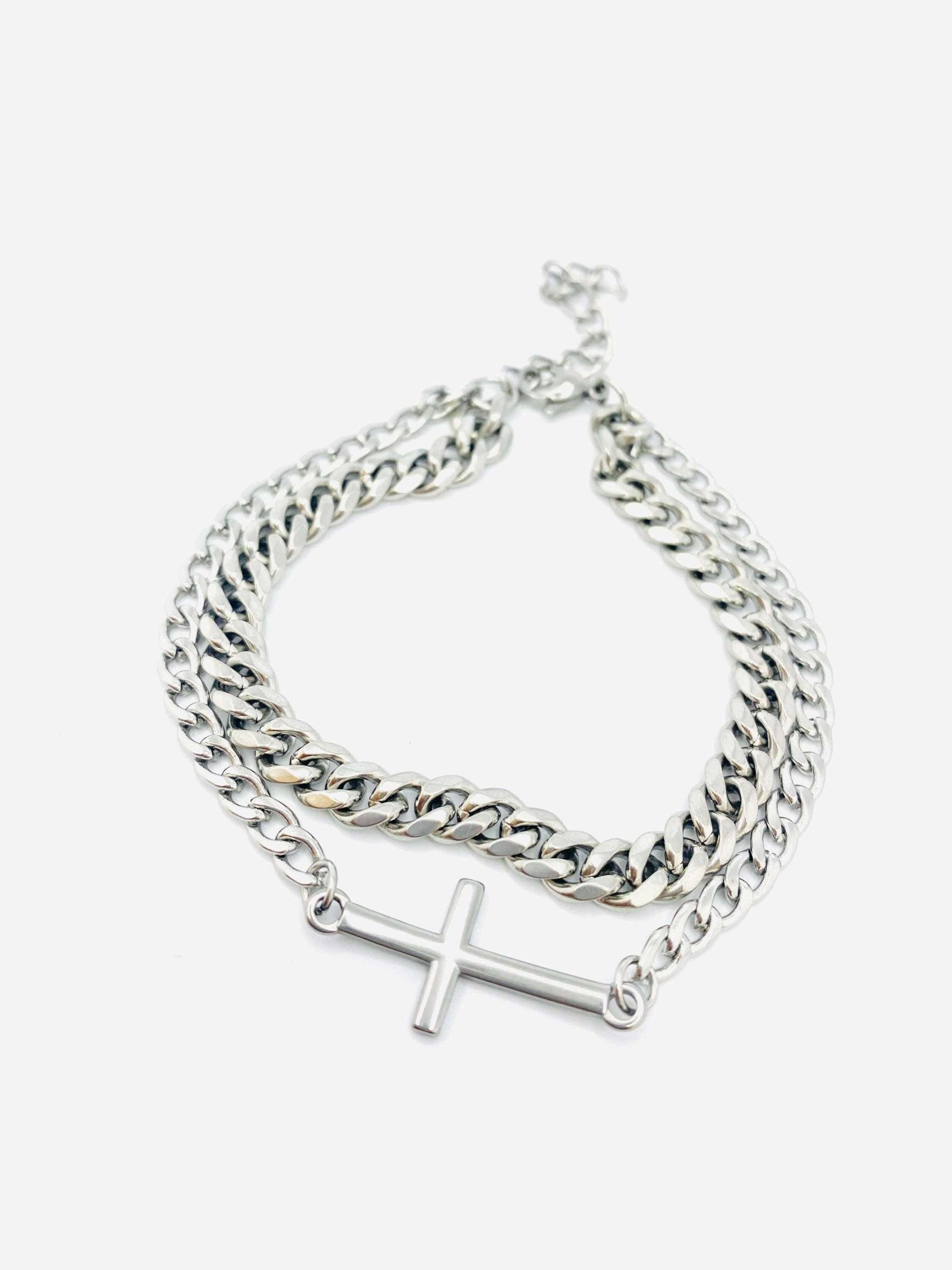 stahl Kreuz Kettenarmband Multi Layer, Edelstahl, Unisex von HeartInBowsSilver