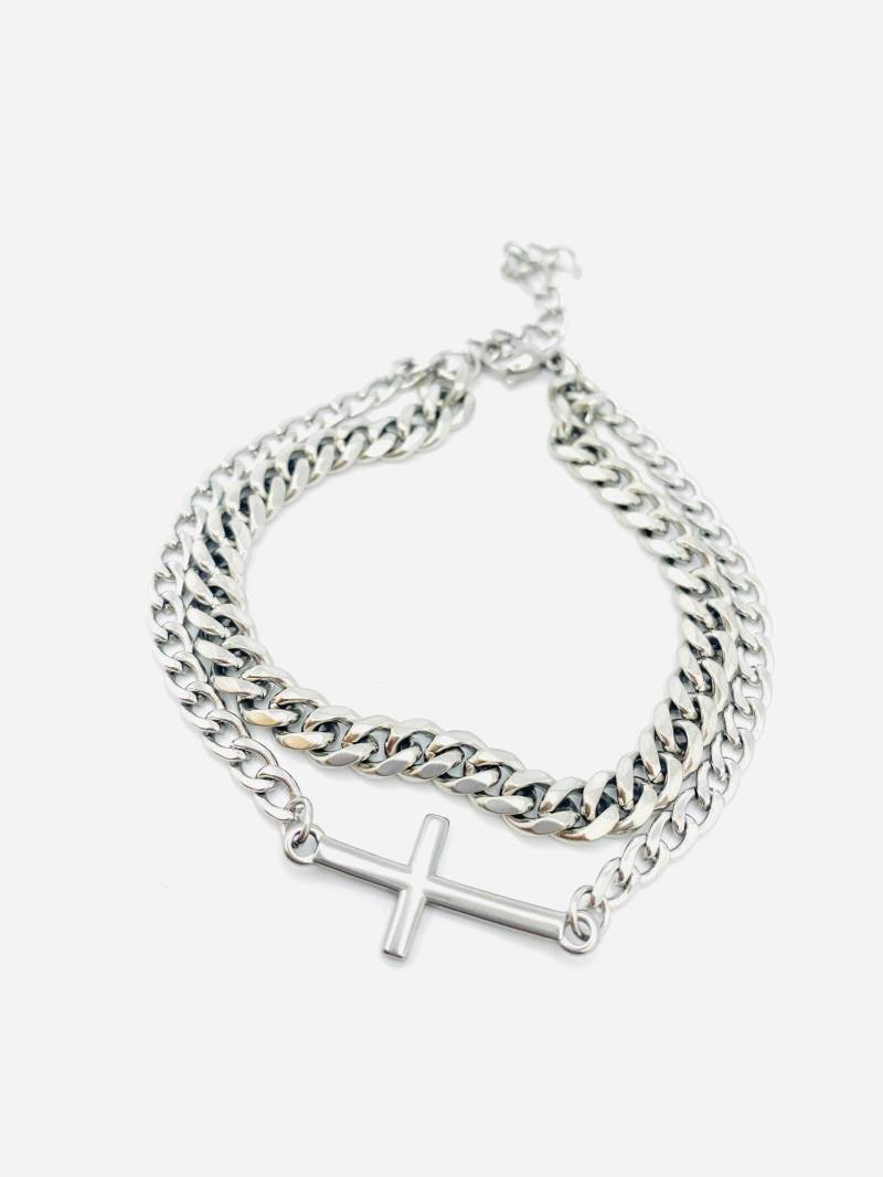 stahl Kreuz Kettenarmband Multi Layer, Edelstahl, Unisex von HeartInBowsSilver