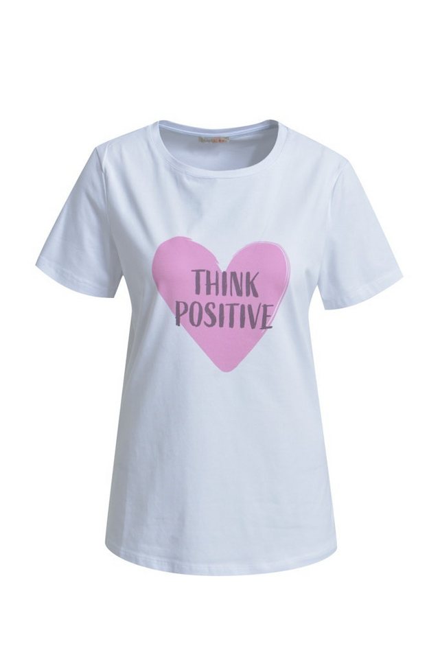 HeartKiss T-Shirt T-SHIRT THINK POSITIVE HEART PRINT von HeartKiss