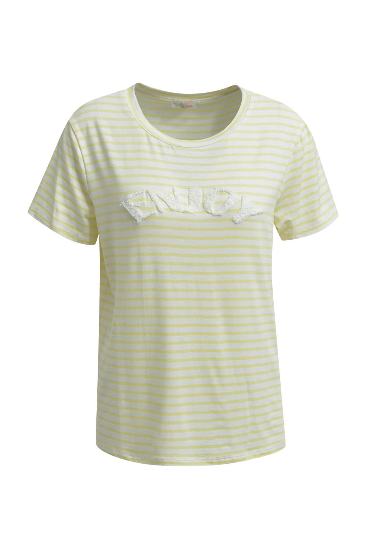 HeartKiss - T-Shirts Stripe Enjoy Frottee Wording yellow print - Gr. - L von HeartKiss