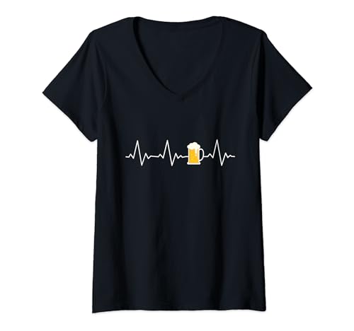 Damen Bier TShirt Herzschlag Bierkrug Pils Weizen EKG Biertrinker T-Shirt mit V-Ausschnitt Damen Bier TShirt Herzschlag Bierkrug Pils Weizen EKG Biertrinker T-Shirt mit V-Ausschnitt von Heartbeat Bier & Biertrinker Geschenke