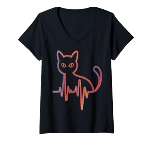 Damen Katzenherzschlag T-Shirt mit V-Ausschnitt Damen Katzenherzschlag T-Shirt mit V-Ausschnitt von Heartbeat Cat Lovers Apparel
