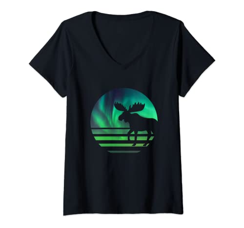 Damen Elch Herzschlag Rentier Hirsch Geweih Scandinavia T-Shirt mit V-Ausschnitt Damen Elch Herzschlag Rentier Hirsch Geweih Scandinavia T-Shirt mit V-Ausschnitt von Heartbeat Christmas Winter Shirts & Hoodies Gifts