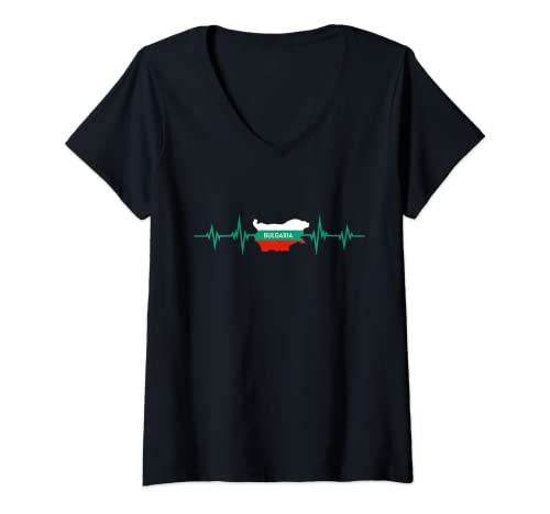 Damen Heartbeat Design Bulgarische Flagge Bulgarien T-Shirt mit V-Ausschnitt Damen Heartbeat Design Bulgarische Flagge Bulgarien T-Shirt mit V-Ausschnitt von Heartbeat Design Bulgarische Fahne Bulgarien