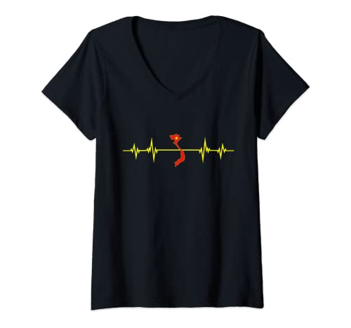 Damen Heartbeat Design Vietnamesische Flagge Vietnam T-Shirt mit V-Ausschnitt Damen Heartbeat Design Vietnamesische Flagge Vietnam T-Shirt mit V-Ausschnitt von Heartbeat Design Vietnamesische Fahne Vietnam