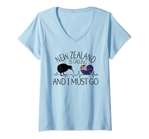 Damen Neuseeland ruft und ich muss los - lustiges Neuseeland T-Shirt mit V-Ausschnitt Damen Neuseeland ruft und ich muss los - lustiges Neuseeland T-Shirt mit V-Ausschnitt von Heartbeat EKG Neuseeland Kiwi-Vogel