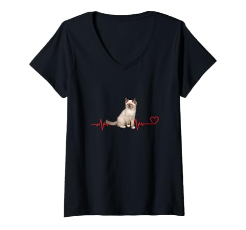 Damen Heartbeat Ragdoll Cat Frau Mädchen Katzenliebhaber T-Shirt mit V-Ausschnitt Damen Heartbeat Ragdoll Cat Frau Mädchen Katzenliebhaber T-Shirt mit V-Ausschnitt von Heartbeat Ragdoll Cat Woman Girl Lover Lady Outfit