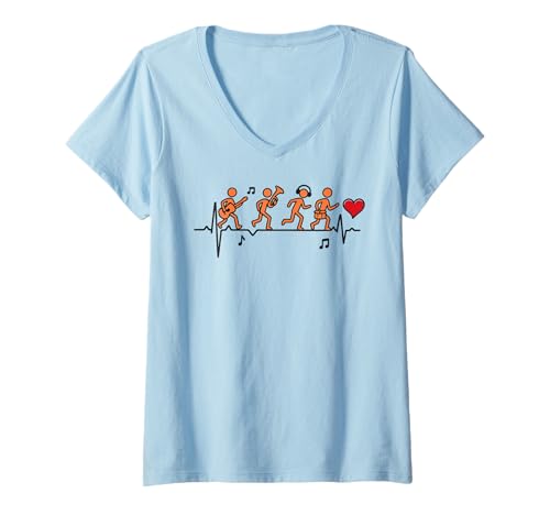Damen Heartbeat Musiker Marching Band Musikliebhaber Lustig T-Shirt mit V-Ausschnitt Damen Heartbeat Musiker Marching Band Musikliebhaber Lustig T-Shirt mit V-Ausschnitt von Heartbeat Rhythm Musician Drummer Guitarist DJ