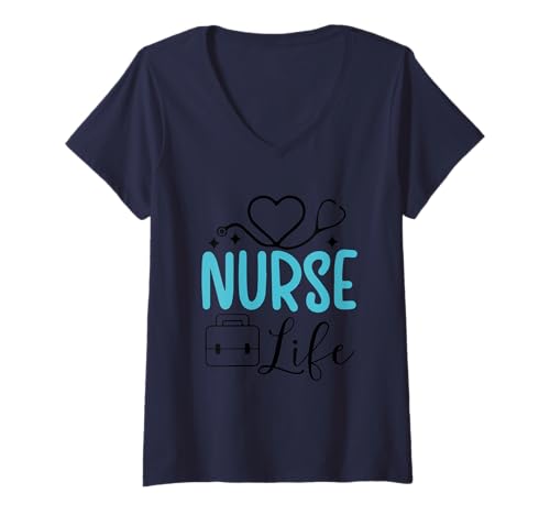 Damen Nurse Life Herzschlag Stethoskop Kunst T-Shirt mit V-Ausschnitt von Heartbeat Stethoscope Nurse Pride