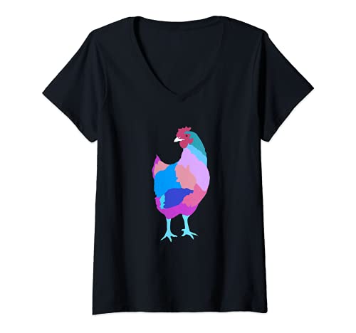 Damen Huhn Henne Küken Herzschlag T-Shirt mit V-Ausschnitt Damen Huhn Henne Küken Herzschlag T-Shirt mit V-Ausschnitt von Heartbeat animals shirt