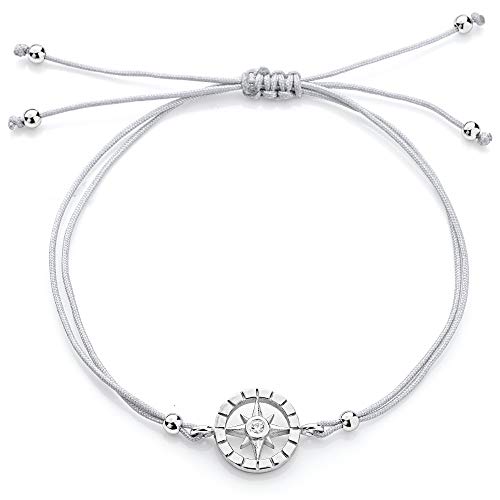 Heartbreaker Armband mit Kompass in Echtsilber rhodiniert am Baumwollband/Kollektion Windrose/Süßes Armband aus 925 Sterlingsilber für Damen und Kinder/Länge ca. 15-23 cm/LD WR 82 von Heartbreaker