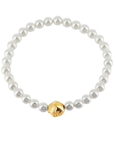 Heartbreaker Weltenbummler Armband I Weltkugel-Armband mit weißen Muschelkernperlen I Nickelfreier Welt-Charm aus goldplattiertem 925 Sterling Silber I Travel-Armkette inkl. Verpackung I LD WB 82 PW G von Heartbreaker