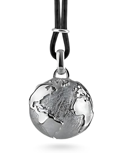 Heartbreaker Weltenbummler Anhänger mit Lederband I Edler Weltkugel-Anhänger aus 925 Sterling Silber im Vintage-Look I Nickelfreier Globus-Charm in Goldschmiedequalität I LD WB 31-VG von Heartbreaker