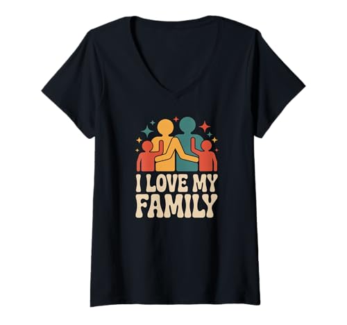 Damen I Love My Family Grafikdesign T-Shirt mit V-Ausschnitt Damen I Love My Family Grafikdesign T-Shirt mit V-Ausschnitt von Heartfelt Family Connection Graphic