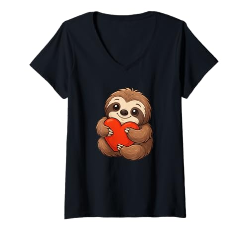 Damen Niedliches Faultier Herz Liebe Freundschaft Cartoon T-Shirt mit V-Ausschnitt Damen Niedliches Faultier Herz Liebe Freundschaft Cartoon T-Shirt mit V-Ausschnitt von Heartfelt Sloth Friendship Love Cartoon Design