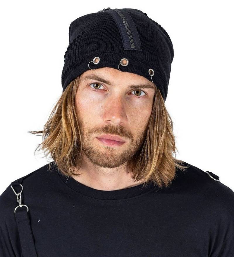 Heartless Beanie Revenant Hat Gothic Punk Zip Distressed Nieten Ösen Cyberpunk von Heartless